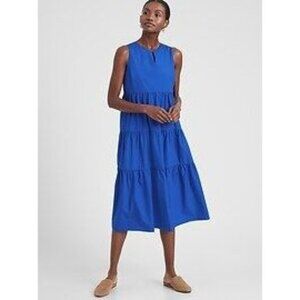Banana Republic Petite XS Blue 100% Cotton Poplin Tiered Sleeveless Dress EUC
